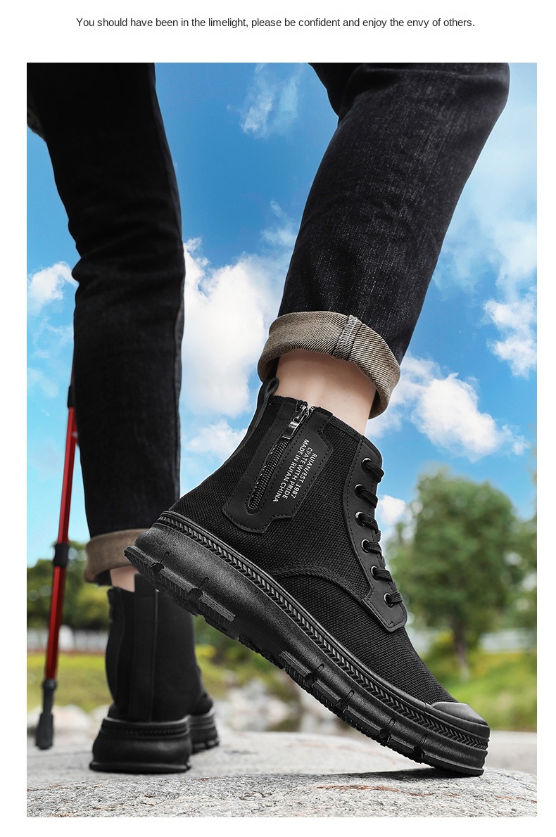 Spring/Autumn New Style Men's Safety Shoes, High Top, Lightweight & Breathable, Anti-Slip & Wear-Resistant, Soft Sole & Soft Upper, Work & Outdoor Casual Shoes