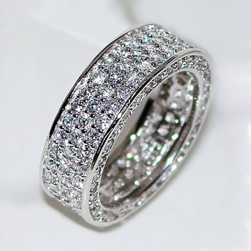 Lady and Men New Fashion Silver Wedding Ring European and American Korean Internet Celebrity Style Full of Stars and Multiple Rows of Zircon Proposal Engagement Rings