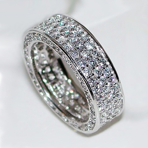 Lady and Men New Fashion Silver Wedding Ring European and American Korean Internet Celebrity Style Full of Stars and Multiple Rows of Zircon Proposal Engagement Rings