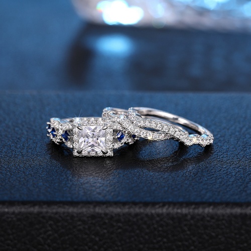 Lady New Fashionable Wedding Zircon Rings Multi-layered Engagement Rings High-end Luxury Temperament Square Proposal Ring 3 in 1 set Rings