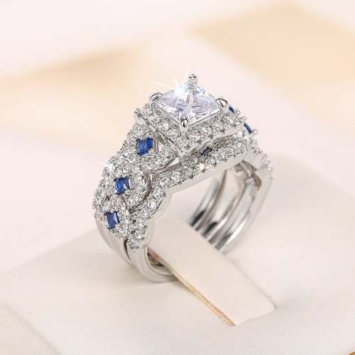 Lady New Fashionable Wedding Zircon Rings Multi-layered Engagement Rings High-end Luxury Temperament Square Proposal Ring 3 in 1 set Rings