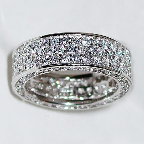 Lady and Men New Fashion Silver Wedding Ring European and American Korean Internet Celebrity Style Full of Stars and Multiple Rows of Zircon Proposal Engagement Rings