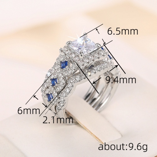 Lady New Fashionable Wedding Zircon Rings Multi-layered Engagement Rings High-end Luxury Temperament Square Proposal Ring 3 in 1 set Rings