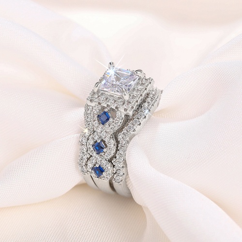 Lady New Fashionable Wedding Zircon Rings Multi-layered Engagement Rings High-end Luxury Temperament Square Proposal Ring 3 in 1 set Rings
