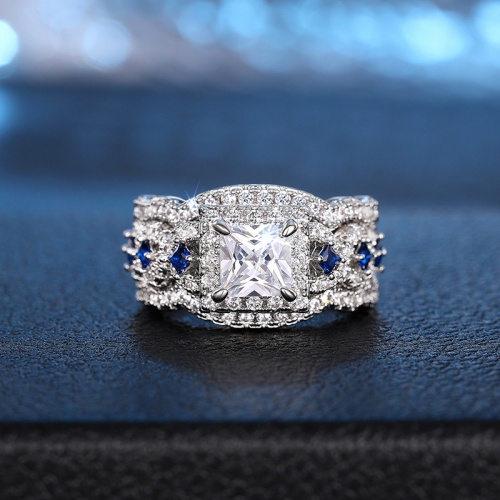 Lady New Fashionable Wedding Zircon Rings Multi-layered Engagement Rings High-end Luxury Temperament Square Proposal Ring 3 in 1 set Rings