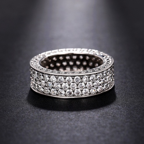 Lady and Men New Fashion Silver Wedding Ring European and American Korean Internet Celebrity Style Full of Stars and Multiple Rows of Zircon Proposal Engagement Rings