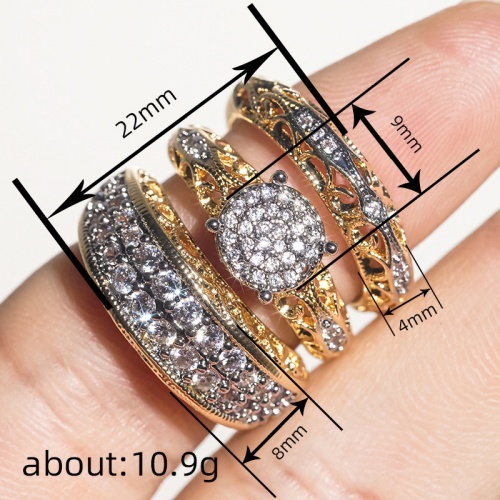 Lady New Fashion Wedding Rings set Two-color Luxury Aristocratic Ring Three-piece set Engagement Rings Stacked and High-end European Classical Style Proposal Zircon Diamond 3 PCS Rings Set