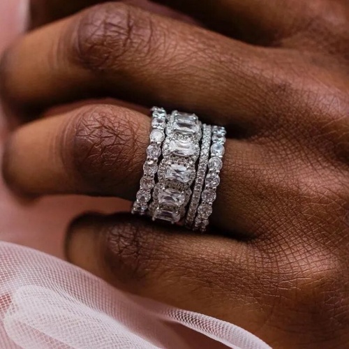 lady new fashion luxury wedding reings set 4 pcs elegant proposal rings heavy industry ring set  stacked style rings inlaid with high-end noble engagement rings jewelry