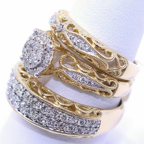 Lady New Fashion Wedding Rings set Two-color Luxury Aristocratic Ring Three-piece set Engagement Rings Stacked and High-end European Classical Style Proposal Zircon Diamond 3 PCS Rings Set