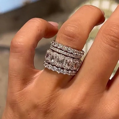 lady new fashion luxury wedding reings set 4 pcs elegant proposal rings heavy industry ring set  stacked style rings inlaid with high-end noble engagement rings jewelry