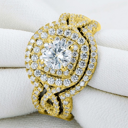 Lady New Fashion Wedding Rings Light Luxury Geometric Ring 3 Piece Elegant Wedding set Elegant Silver Color Engagement Rings set Gold Color Zircon Diamond Proposal Ring