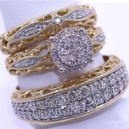 Lady New Fashion Wedding Rings set Two-color Luxury Aristocratic Ring Three-piece set Engagement Rings Stacked and High-end European Classical Style Proposal Zircon Diamond 3 PCS Rings Set