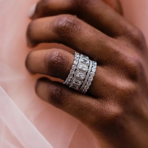 lady new fashion luxury wedding reings set 4 pcs elegant proposal rings heavy industry ring set  stacked style rings inlaid with high-end noble engagement rings jewelry
