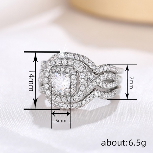 Lady New Fashion Wedding Rings Light Luxury Geometric Ring 3 Piece Elegant Wedding set Elegant Silver Color Engagement Rings set Gold Color Zircon Diamond Proposal Ring
