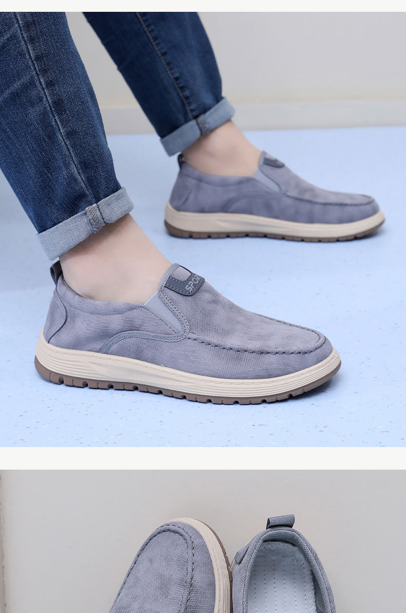 Old Beijing cloth shoes for men, breathable soft-sole shoes, black casual canvas shoes, slip-on comfortable men's shoes, flat-sole shoes, outdoor hiking shoes.