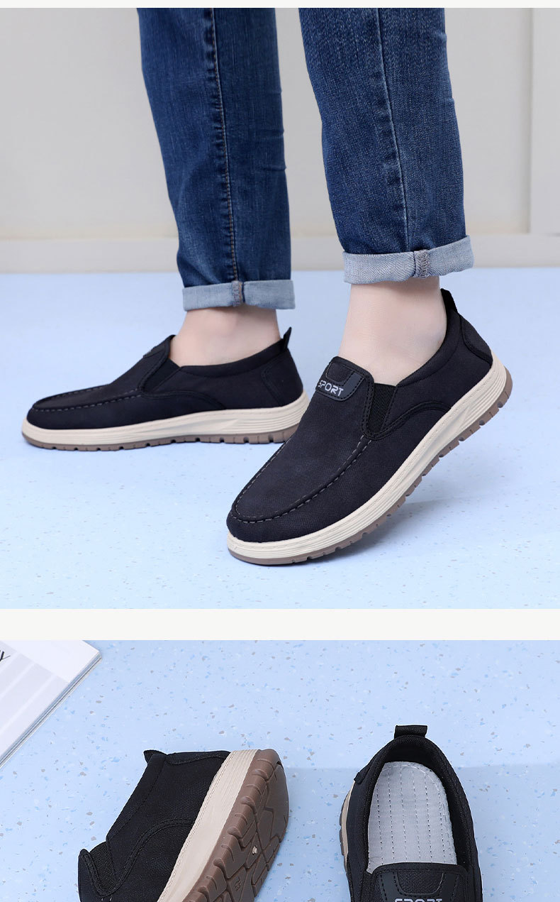 Old Beijing cloth shoes for men, breathable soft-sole shoes, black casual canvas shoes, slip-on comfortable men's shoes, flat-sole shoes, outdoor hiking shoes.