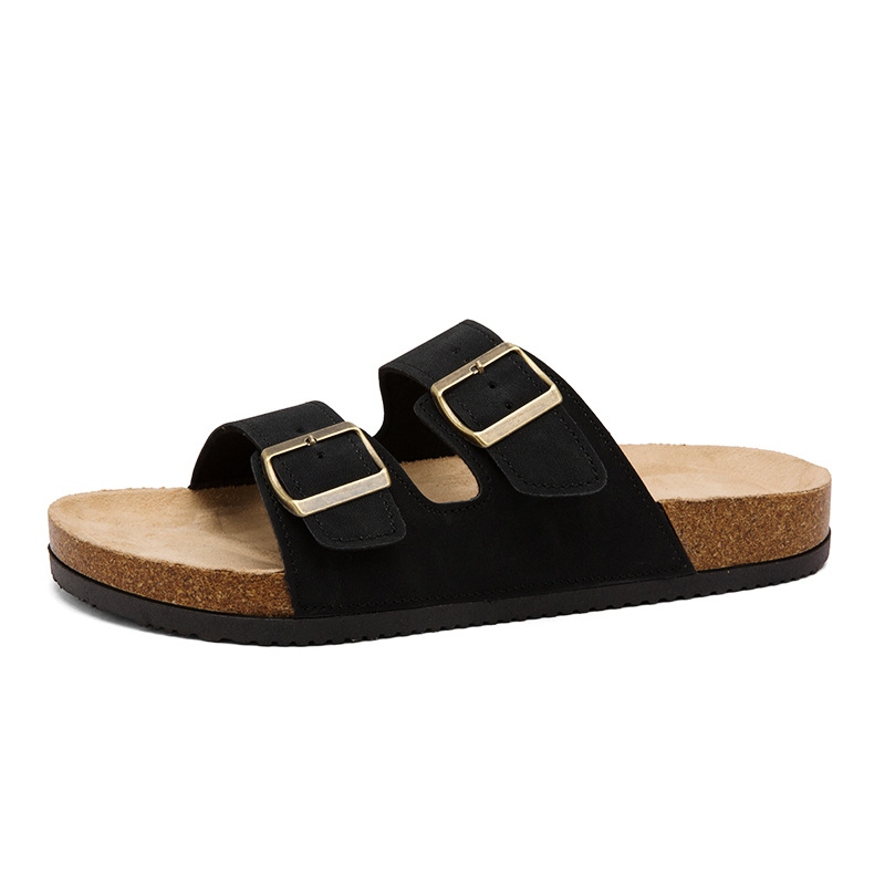 Lane Cork Footbed Mens Sandals, Adjustable Buckle Comfort Slides for Men, Genuine Leather Insole Summer