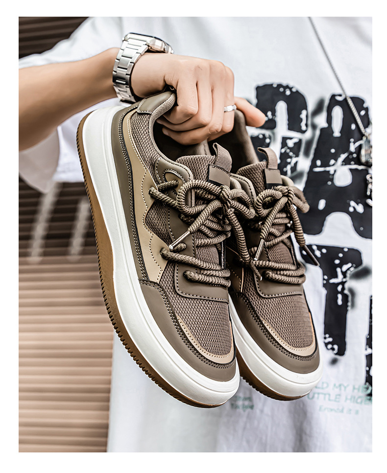 Flat men's shoes, breathable mesh surface, trendy and versatile sports casual shoes, soft-soled fashion shoes, men's soft-soled breathable cloth shoes, inner height-increasing sneakers.