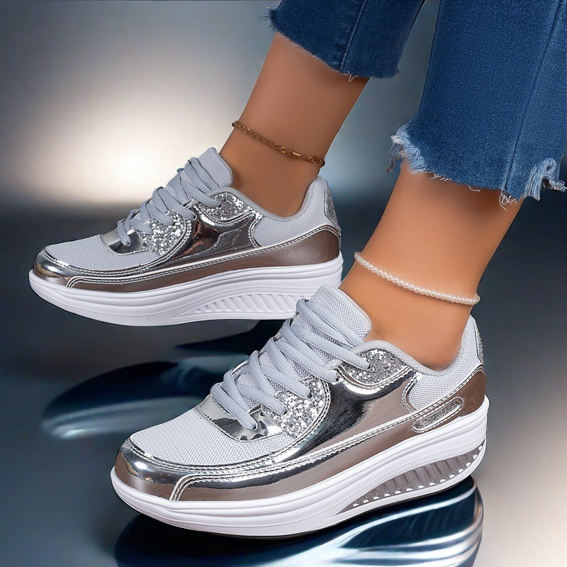 Large size rocking shoes for women, mesh breathable sneakers for women, height-increasing thick-soled platform casual sneakers.