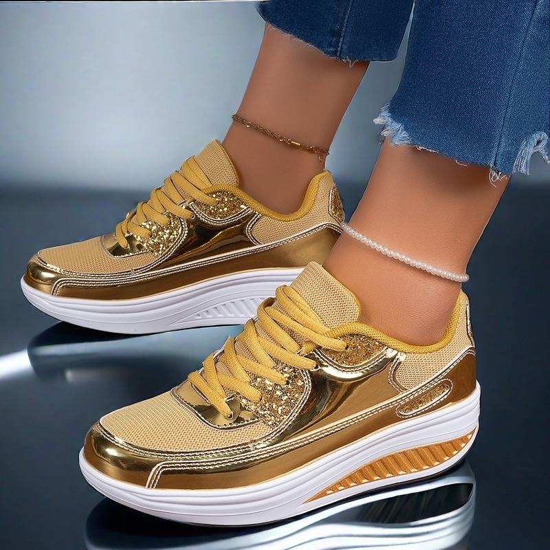 Large size rocking shoes for women, mesh breathable sneakers for women, height-increasing thick-soled platform casual sneakers.