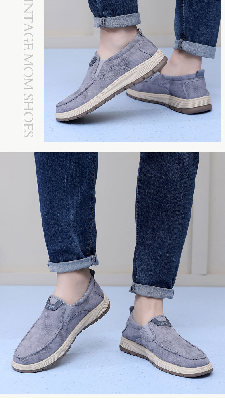 Old Beijing cloth shoes for men, breathable soft-sole shoes, black casual canvas shoes, slip-on comfortable men's shoes, flat-sole shoes, outdoor hiking shoes.