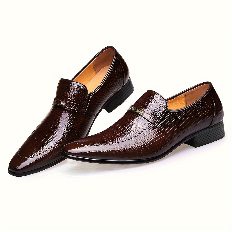 Crocodile Patterned Men's Leather Shoes Large Size Low Cut Men's Casual Shoes Embossed Leather Shoes Men's Shoes Business Dress Shoes Fashion Leather Shoes Formal Wear Brown Boy Shoes Dad Shoe