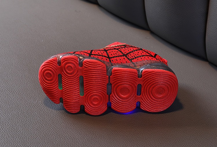 Baby and children's Spider-Man cartoon LED light-up shoes, children's light-up sneakers, boys' and girls' light mesh sneakers, lightweight, breathable, anti-slip sneakers.