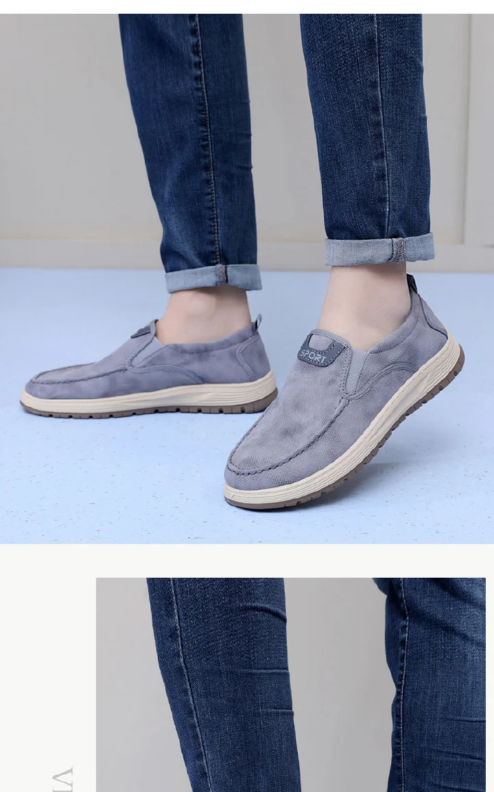 Old Beijing cloth shoes for men, breathable soft-sole shoes, black casual canvas shoes, slip-on comfortable men's shoes, flat-sole shoes, outdoor hiking shoes.