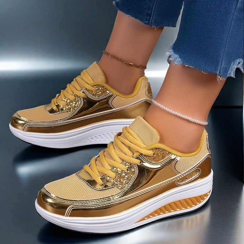 Large size rocking shoes for women, mesh breathable sneakers for women, height-increasing thick-soled platform casual sneakers.