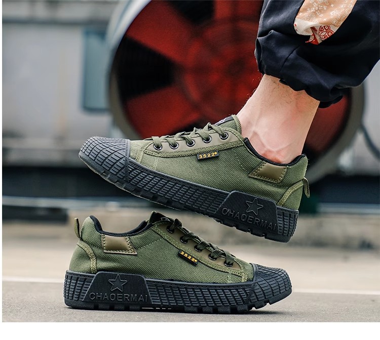 Men's Army Green Canvas Work Shoes Outdoor Labor Safety Shoes Non-slip Wear-resistant Breathable Lightweight Casual Sneakers for Construction Work Size 40-46