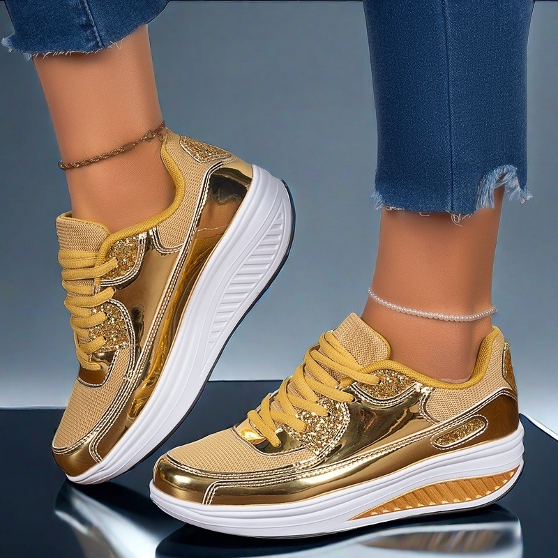 Large size rocking shoes for women, mesh breathable sneakers for women, height-increasing thick-soled platform casual sneakers.