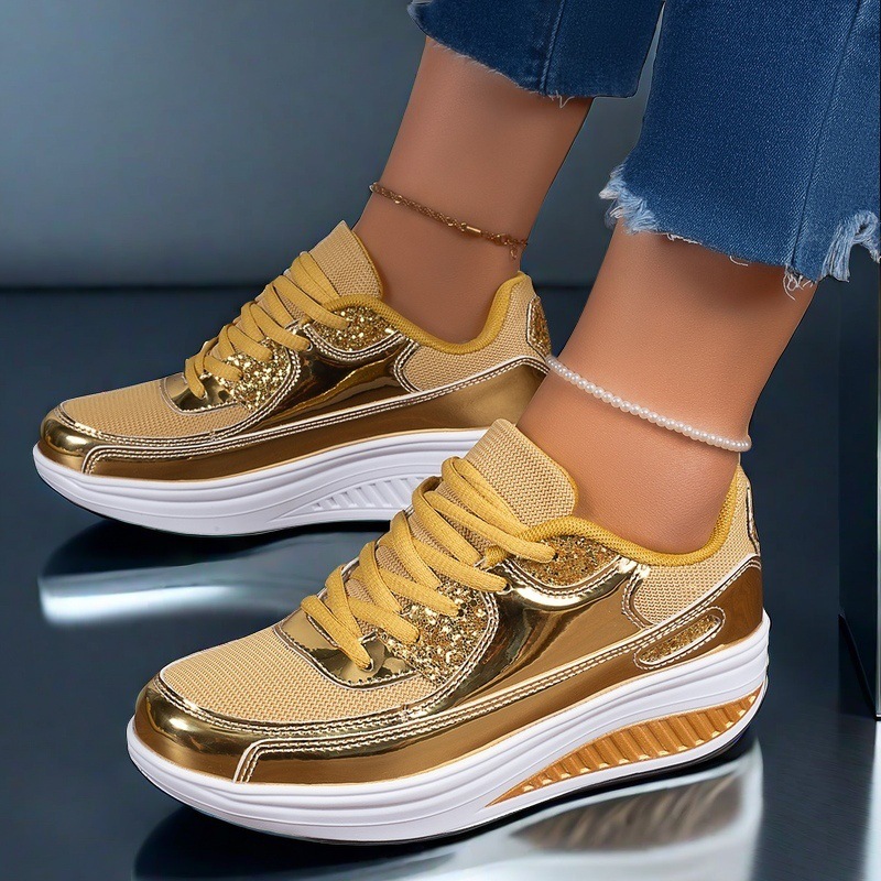 Large size rocking shoes for women, mesh breathable sneakers for women, height-increasing thick-soled platform casual sneakers.