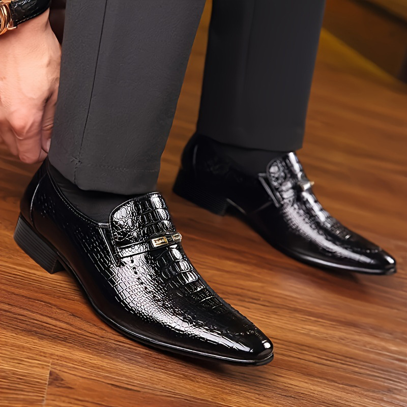 Crocodile Patterned Men's Leather Shoes Large Size Low Cut Men's Casual Shoes Embossed Leather Shoes Men's Shoes Business Dress Shoes Fashion Leather Shoes Formal Wear Brown Boy Shoes Dad Shoe