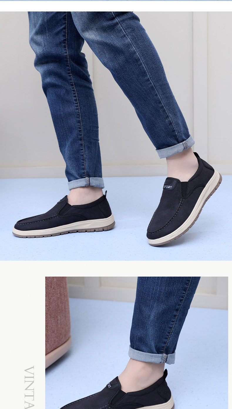Old Beijing cloth shoes for men, breathable soft-sole shoes, black casual canvas shoes, slip-on comfortable men's shoes, flat-sole shoes, outdoor hiking shoes.