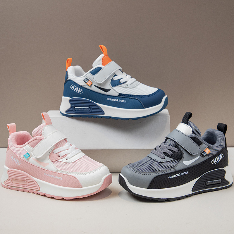 Kids Sneakers Boys Girls Air Cushion Running Shoes Lightweight Non-Slip Athletic Walking Shoes Casual Chunky Sneakers with Velcro Strap Breathable PU Leather School Sports Shoes for Little Big Kids
