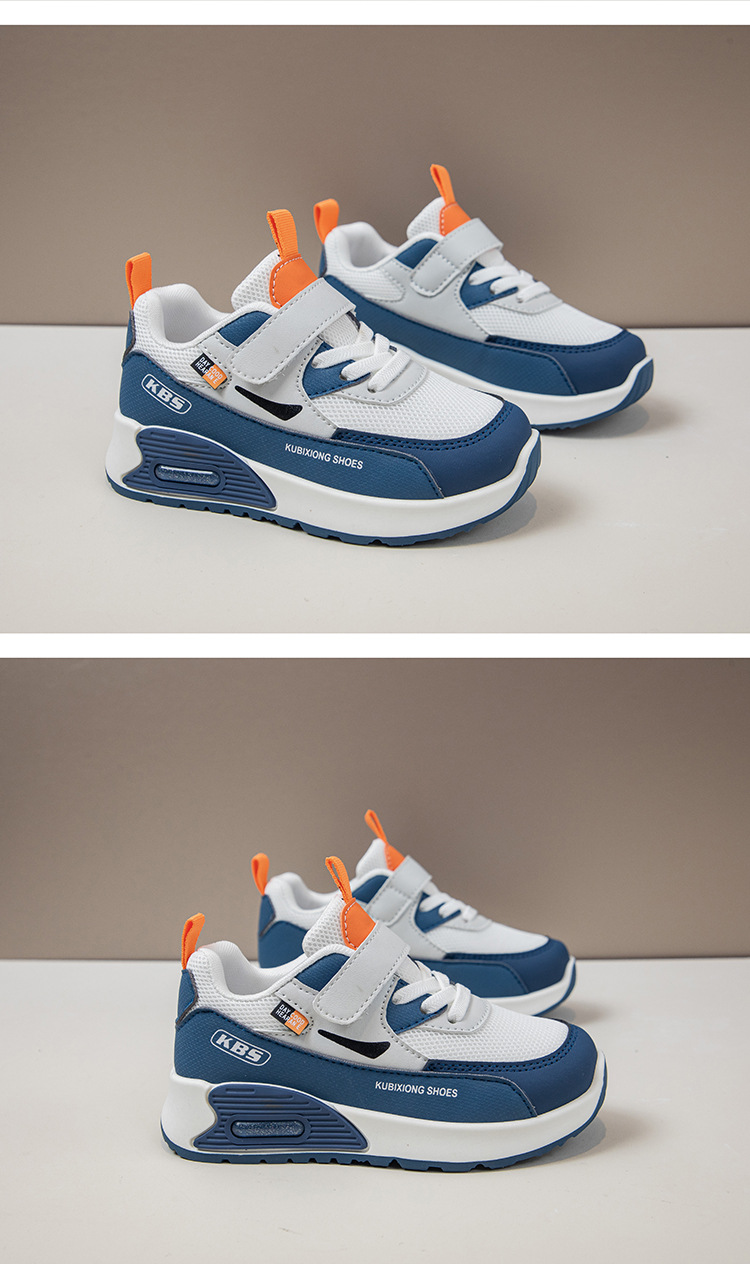 Kids Sneakers Boys Girls Air Cushion Running Shoes Lightweight Non-Slip Athletic Walking Shoes Casual Chunky Sneakers with Velcro Strap Breathable PU Leather School Sports Shoes for Little Big Kids