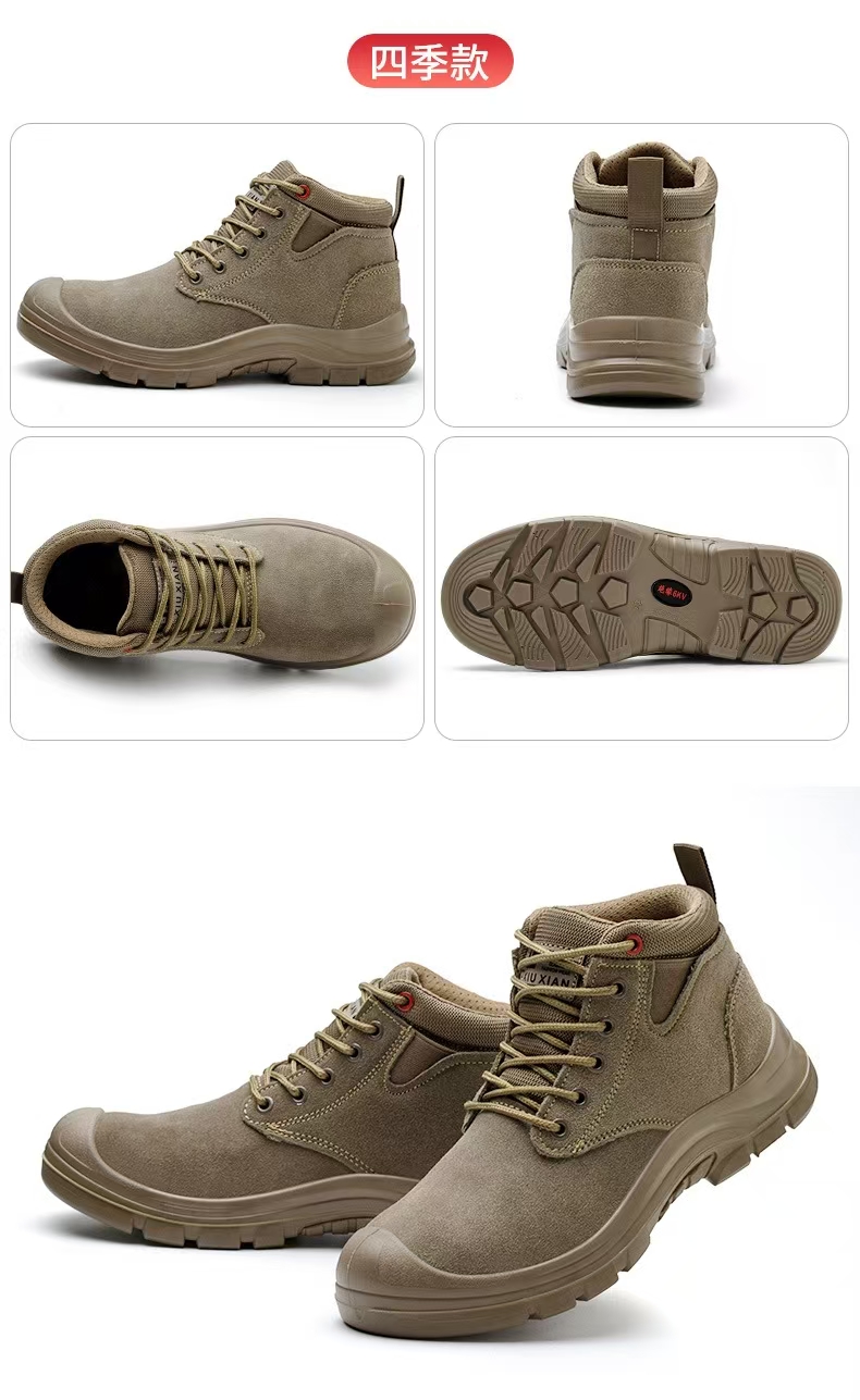 Steel Toe Safety Shoes Men Work Boots Puncture Proof Anti-smash Slip Resistant Suede Leather High Top Labor Insurance Shoes for Construction Mining Welding Logistics Outdoor Hiking Boots Size 39-45