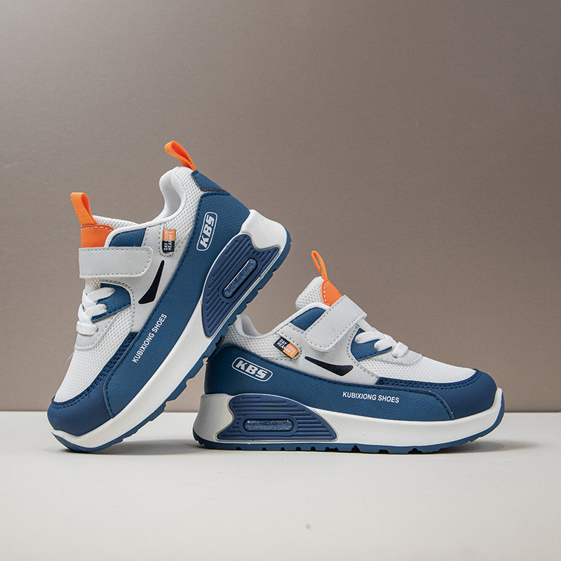 Kids Sneakers Boys Girls Air Cushion Running Shoes Lightweight Non-Slip Athletic Walking Shoes Casual Chunky Sneakers with Velcro Strap Breathable PU Leather School Sports Shoes for Little Big Kids
