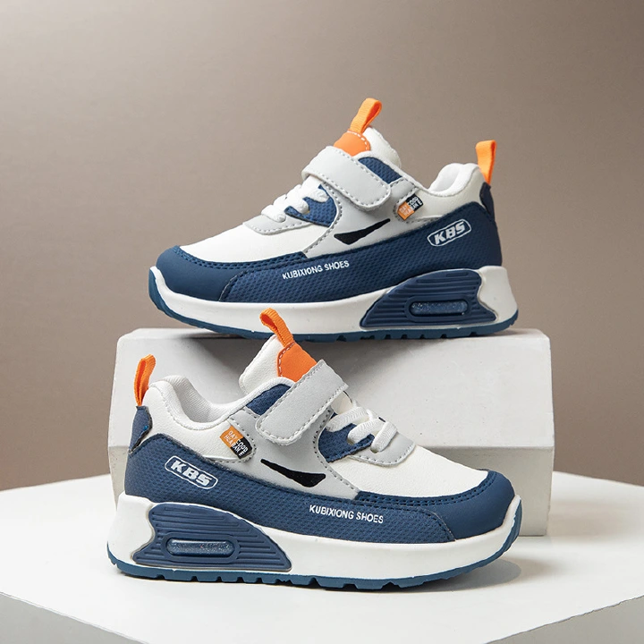 Kids Sneakers Boys Girls Air Cushion Running Shoes Lightweight Non-Slip Athletic Walking Shoes Casual Chunky Sneakers with Velcro Strap Breathable PU Leather School Sports Shoes for Little Big Kids