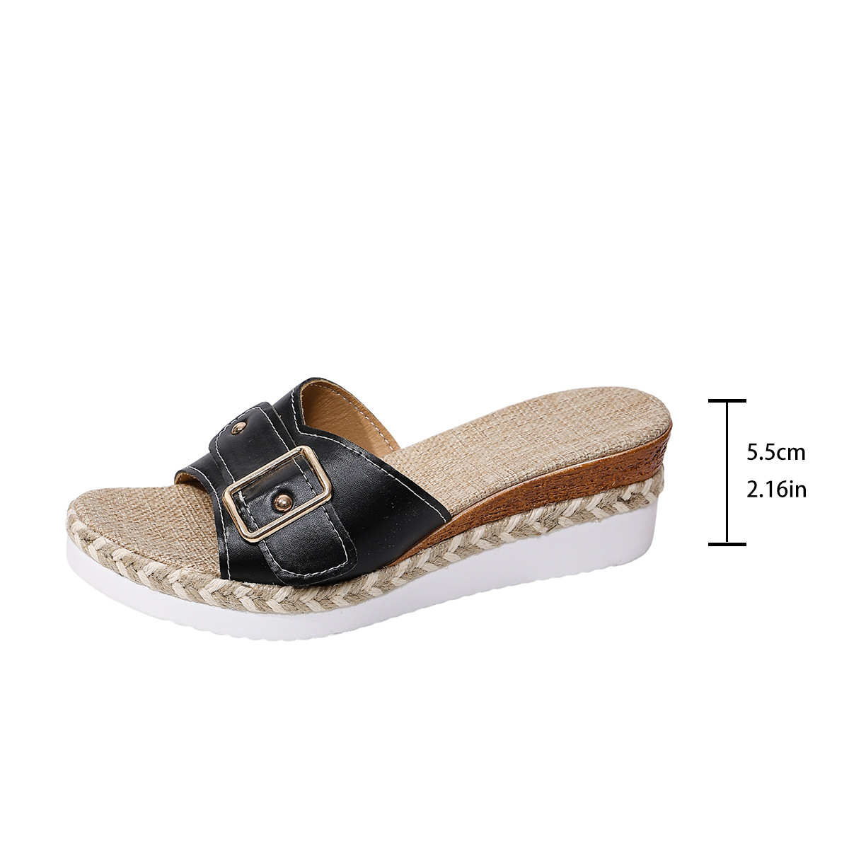 Women Wedge Sandals Ladies Fish Mouth Slides Buckle Strap Beach Shoes Breathable Non-Slip Soft Sole Comfortable Height Increasing Summer Open Shoes Size 36-43
