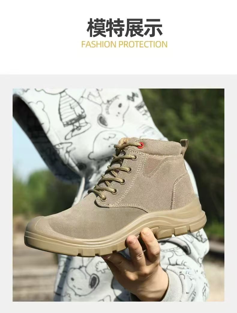 Steel Toe Safety Shoes Men Work Boots Puncture Proof Anti-smash Slip Resistant Suede Leather High Top Labor Insurance Shoes for Construction Mining Welding Logistics Outdoor Hiking Boots Size 39-45