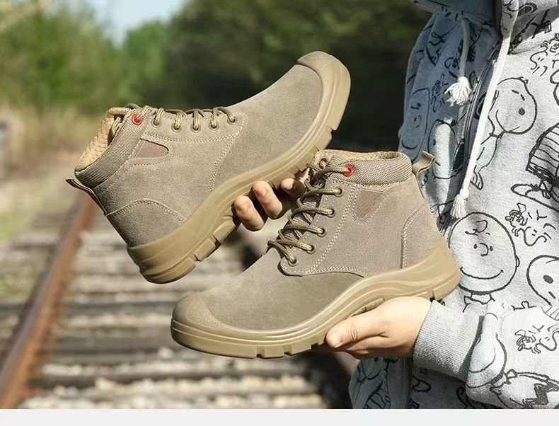 Steel Toe Safety Shoes Men Work Boots Puncture Proof Anti-smash Slip Resistant Suede Leather High Top Labor Insurance Shoes for Construction Mining Welding Logistics Outdoor Hiking Boots Size 39-45