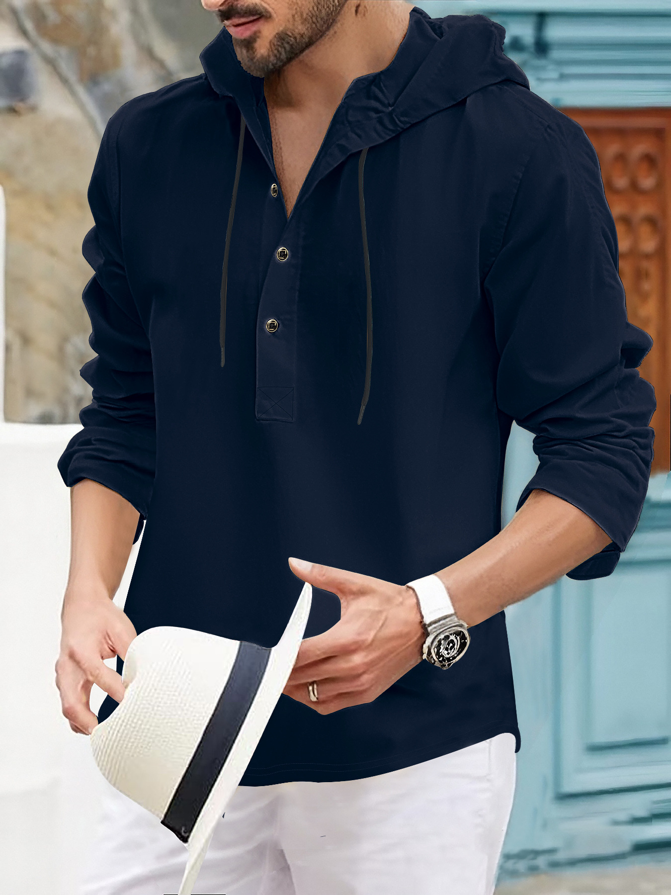 Clothes > Men's Clothing > Tops > Shirts Summer Men's Hooded Long Sleeve Tops