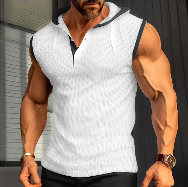 Clothes > Men's Clothing > Tops > T-Shirts  Summer Men's Sleeveless Hooded Vest And T-Shirt