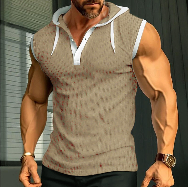 Clothes > Men's Clothing > Tops > T-Shirts  Summer Men's Sleeveless Hooded Vest And T-Shirt