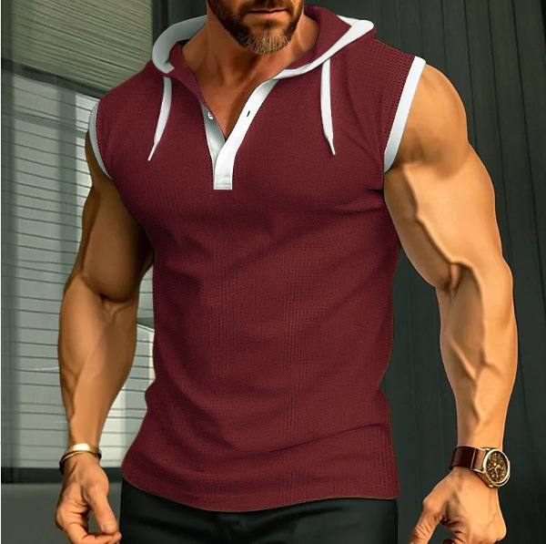 Clothes > Men's Clothing > Tops > T-Shirts  Summer Men's Sleeveless Hooded Vest And T-Shirt