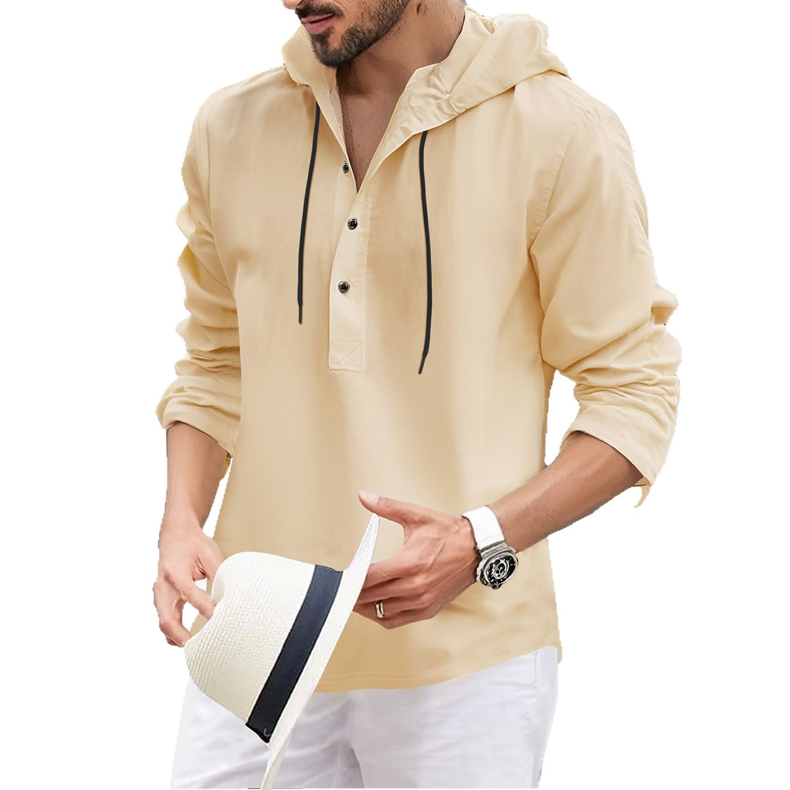 Clothes > Men's Clothing > Tops > Shirts Summer Men's Hooded Long Sleeve Tops