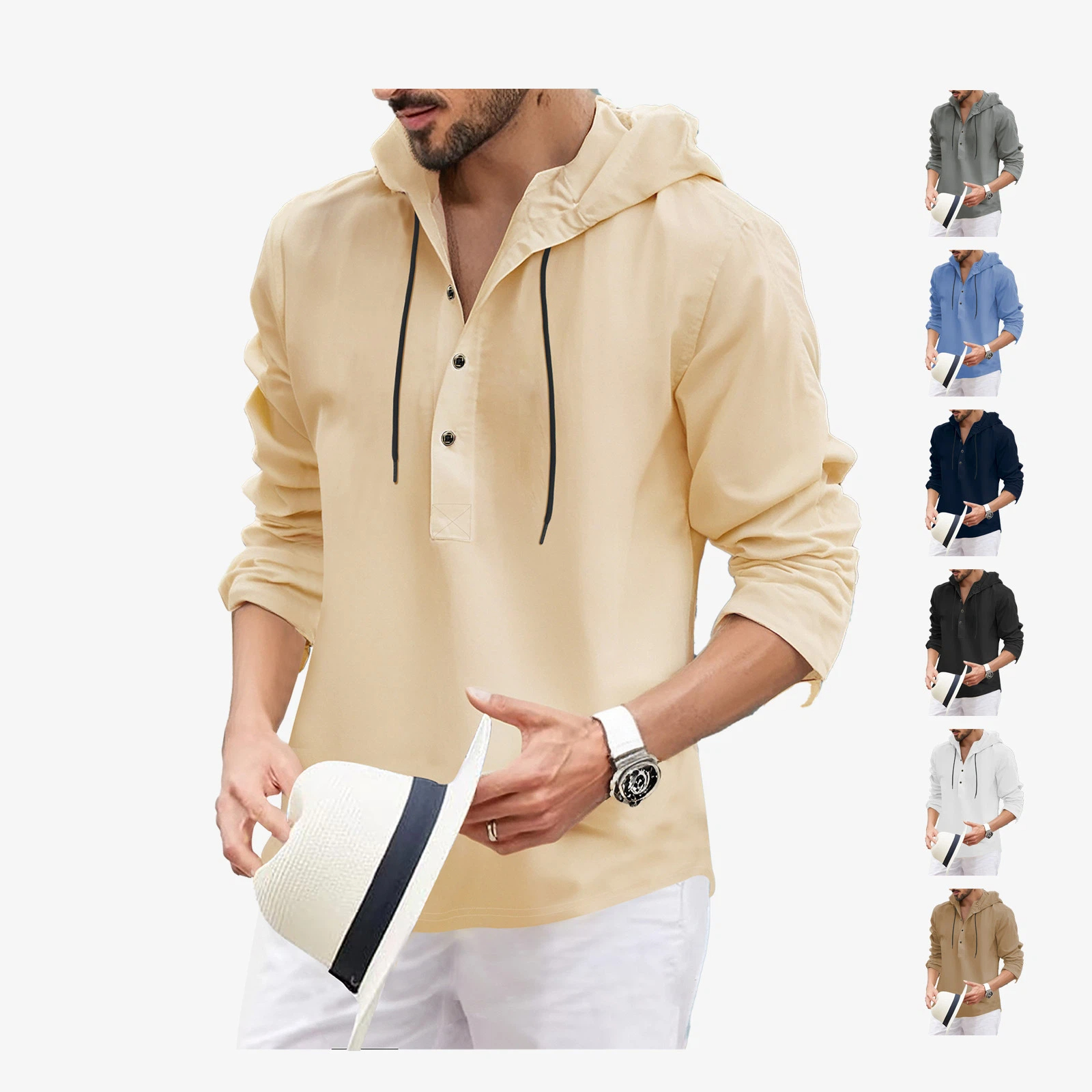 Clothes > Men's Clothing > Tops > Shirts Summer Men's Hooded Long Sleeve Tops