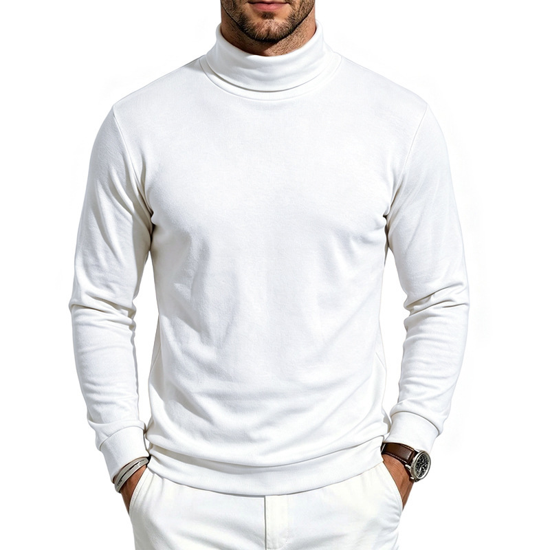 Clothes > Men's Clothing > Tops > Sweatshirts & Hoodies Men’s Warm Long-Sleeved Shirt with a High Collar, Made from Wool and Fleece, for Autumn and Winter