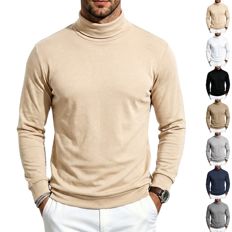 Clothes > Men's Clothing > Tops > Sweatshirts & Hoodies Men’s Warm Long-Sleeved Shirt with a High Collar, Made from Wool and Fleece, for Autumn and Winter